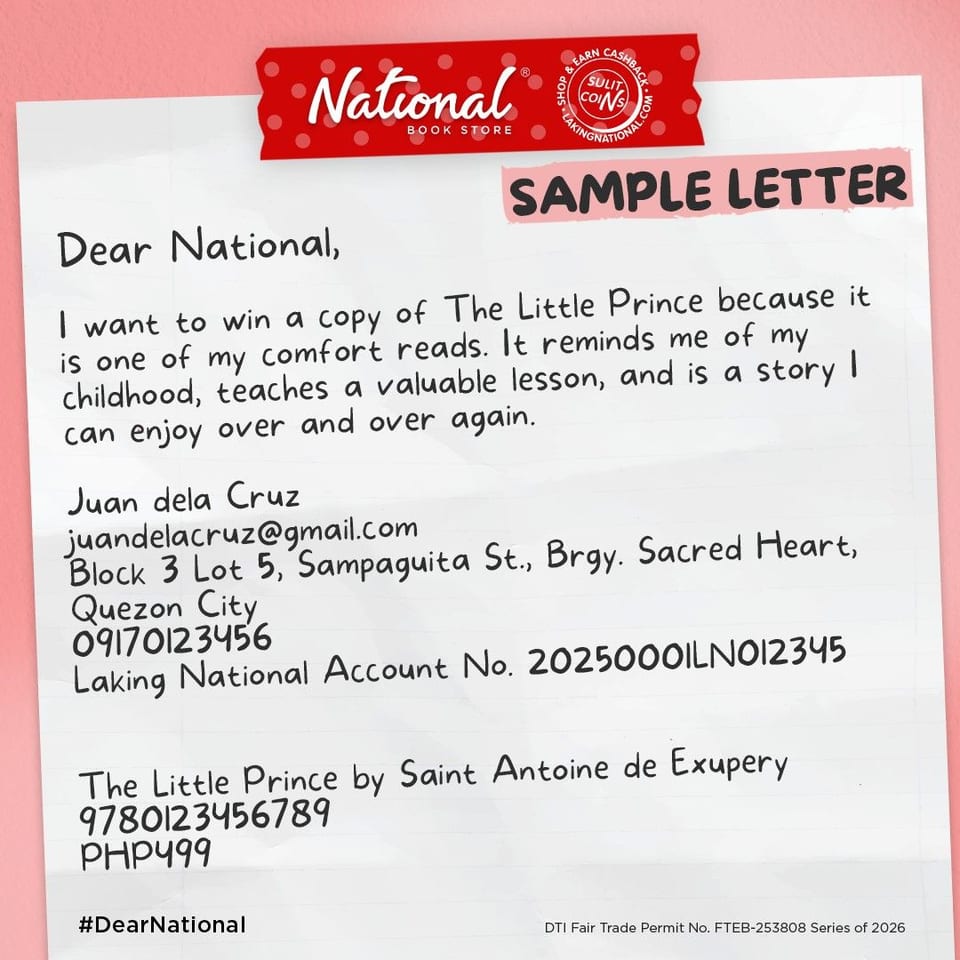 national book store dear national sample letter